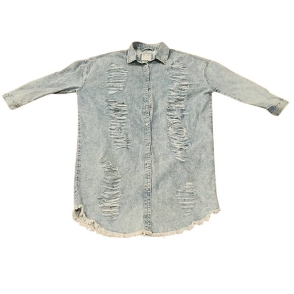 [Highway Jeans] Distressed Ripped Long Denim Dress - Size L - Picture 3 of 14